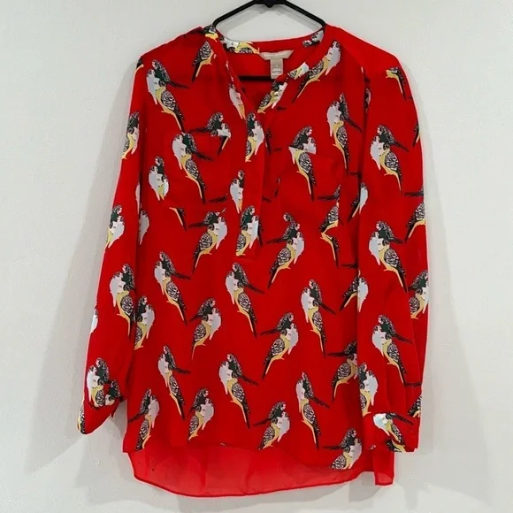 Banana Republic long sleeve parakeet novelty blouse - Picture 1 of 6